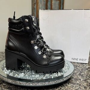 Nine West Black Lace Up Boots NIB 7